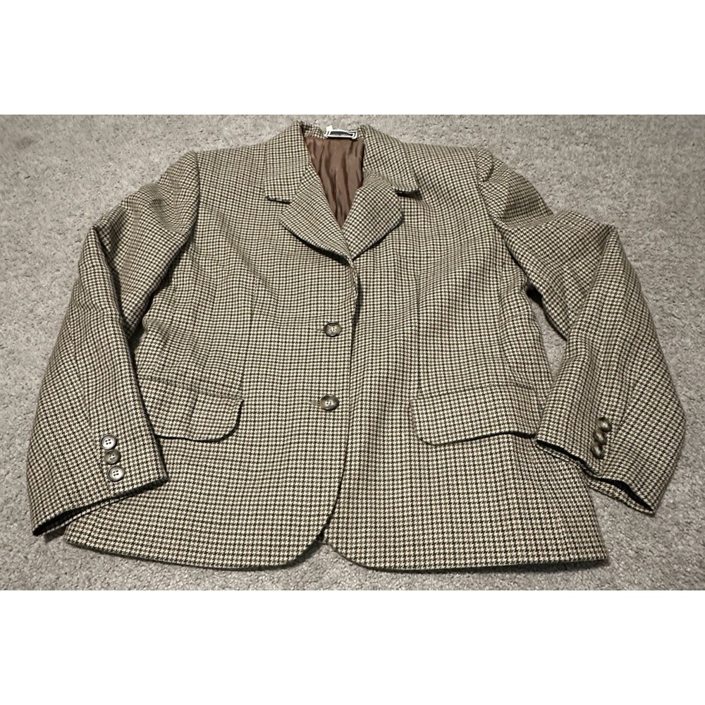 LUISA SPAGNOLI Women 48 L Blazer 100% Wool Single Breast‎ Lined Checked Brown